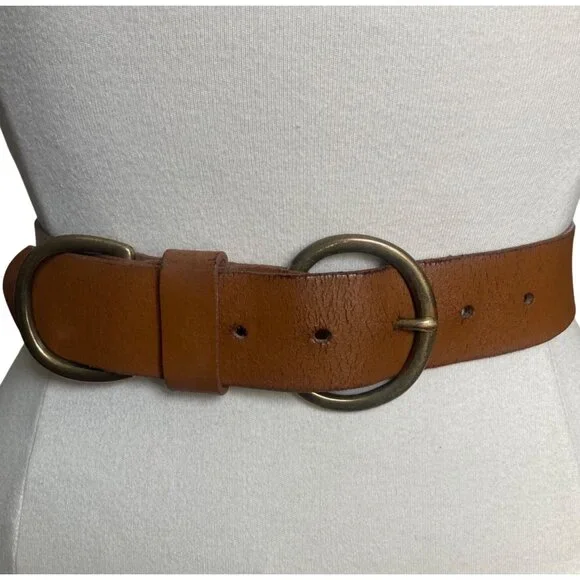 Vintage Italian Brown Leather Belt Brass Double Ring Buckle XXL Made in USA - Picture 1 of 7